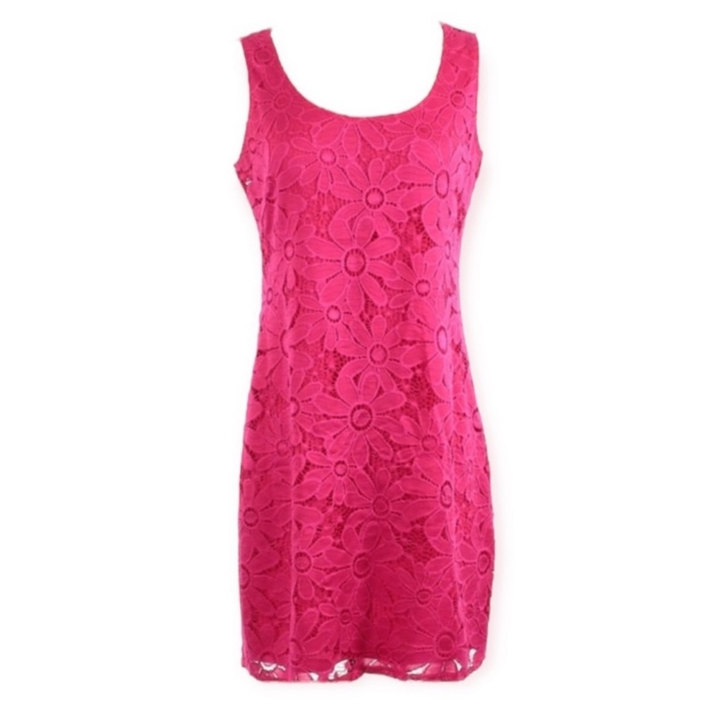 Tiana B. Hot Pink Daisy Crochet Overlay Shift Dress size women's small / 6